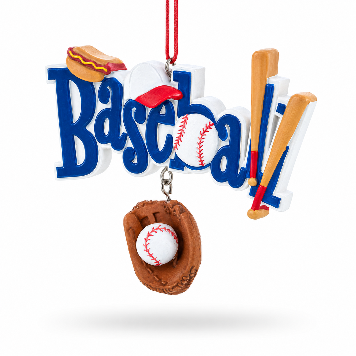 Baseball Word with Glove Bat Resin Christmas Ornament