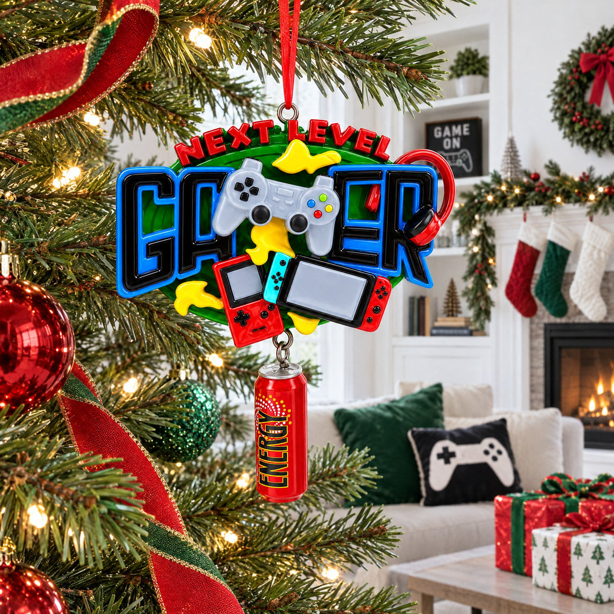 Gamer Video Game Controller Energy Drink Resin Christmas Ornament