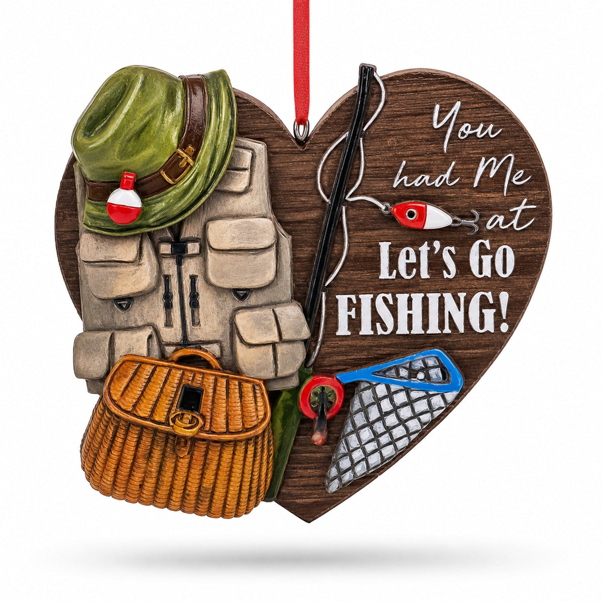 Fishing Vest And Hat Let's Go Fishing Resin Christmas Ornament