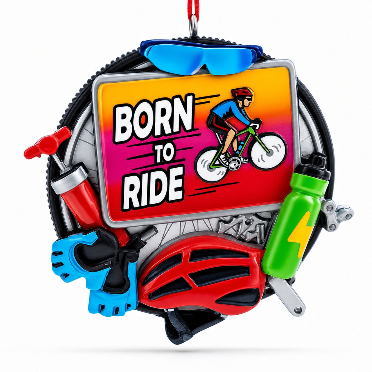Cycling Born To Ride Bicycle Gear Resin Christmas Ornament