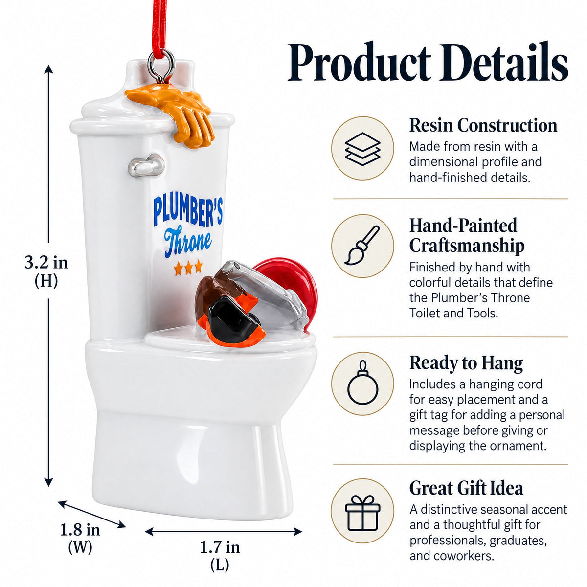 Plumber’s Throne Toilet and Tools Funny Resin Christmas Ornament