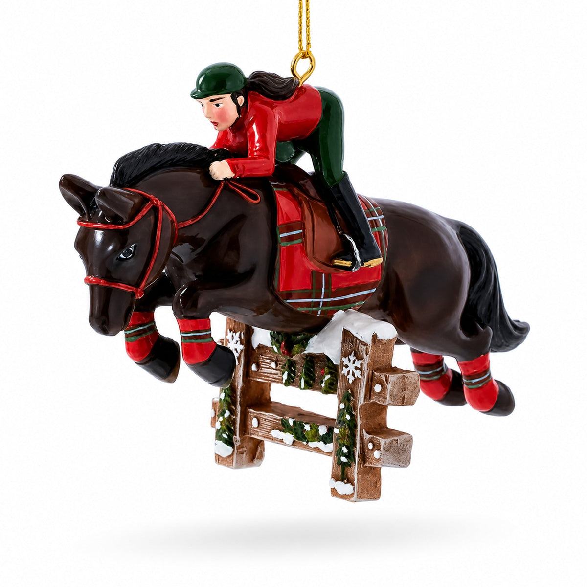 Equestrian Show Jumping Horse And Rider Resin Christmas Ornament