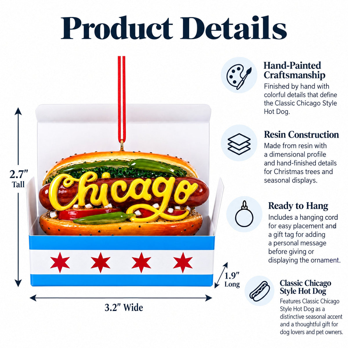 Chicago-Style Hot Dog Box Resin Christmas Ornament