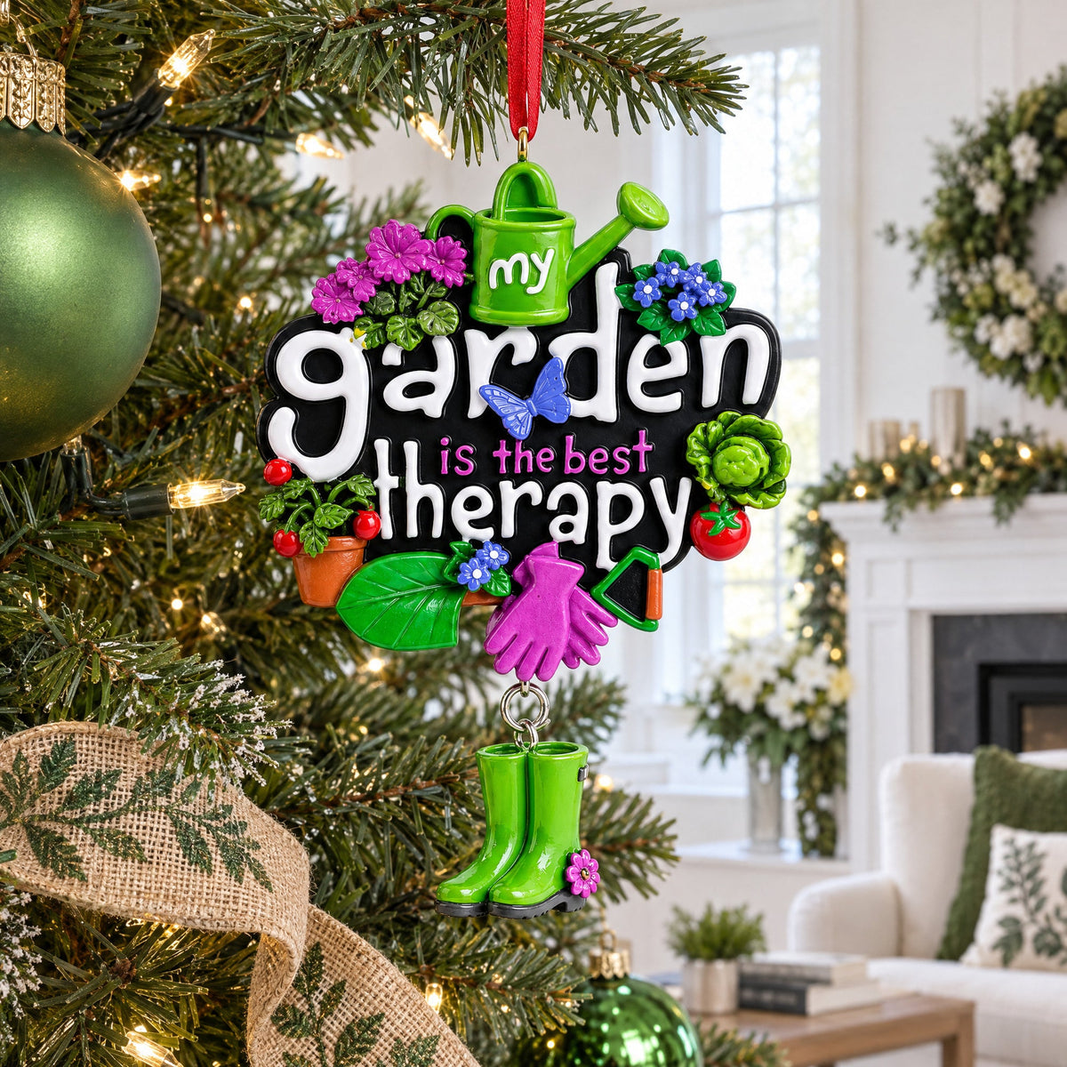 My Garden Is The Best Therapy Sign Resin Christmas Ornament