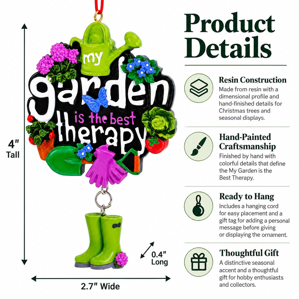 My Garden Is The Best Therapy Sign Resin Christmas Ornament