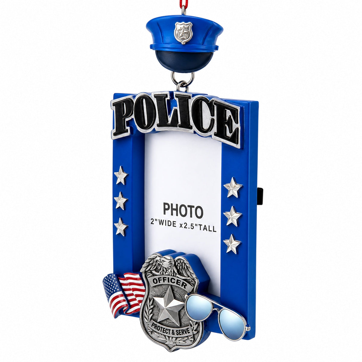 Police Officer Badge and Hat Picture Frame Resin Christmas Ornament