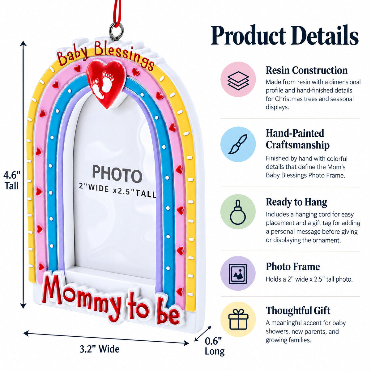 Mommy To Be Rainbow Picture Frame Resin Christmas Ornament