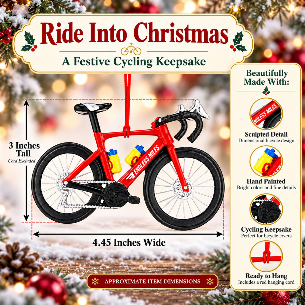 Red Racing Bicycle Endless Miles Resin Christmas Ornament