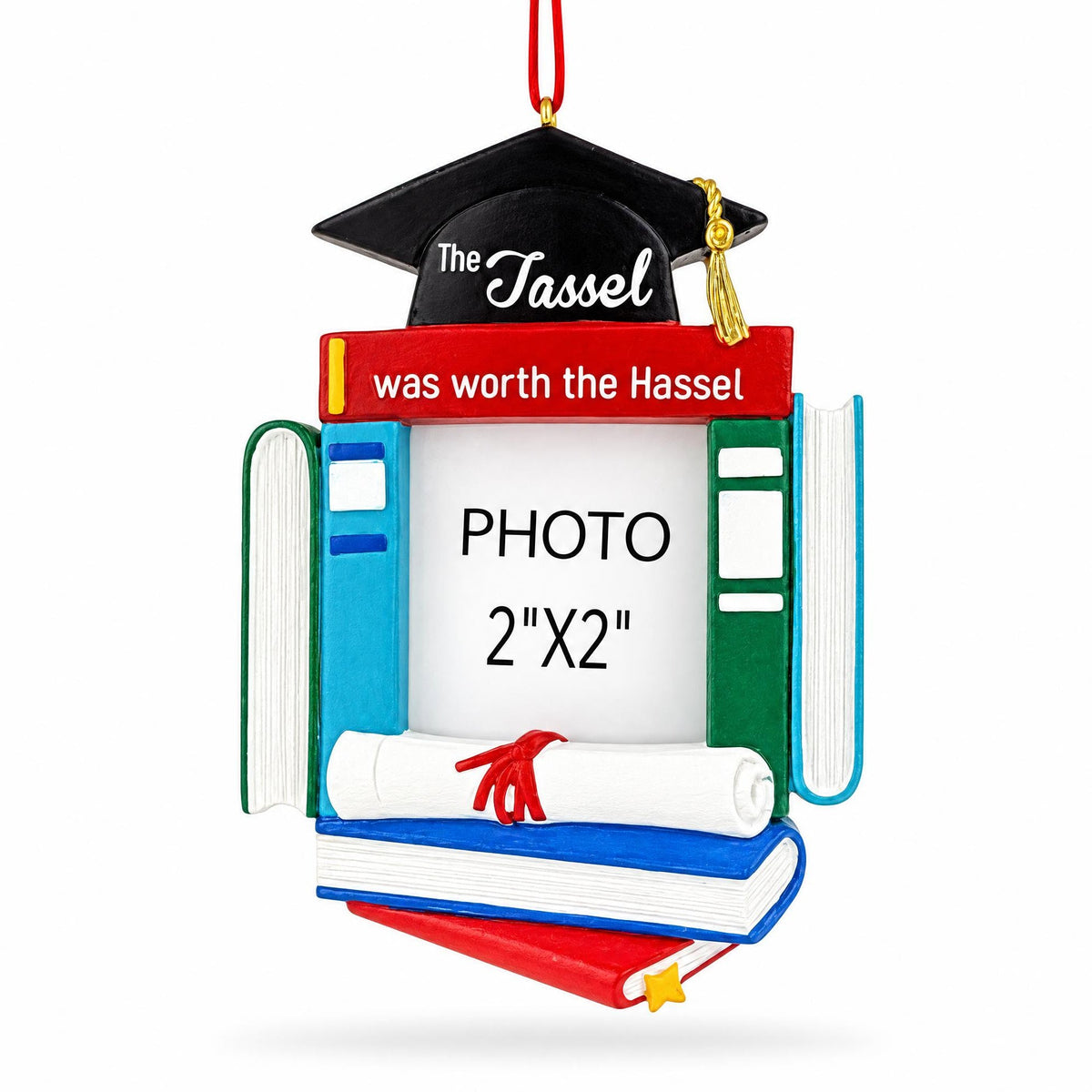 Graduation Cap Diploma and Books Picture Frame Resin Christmas Ornament