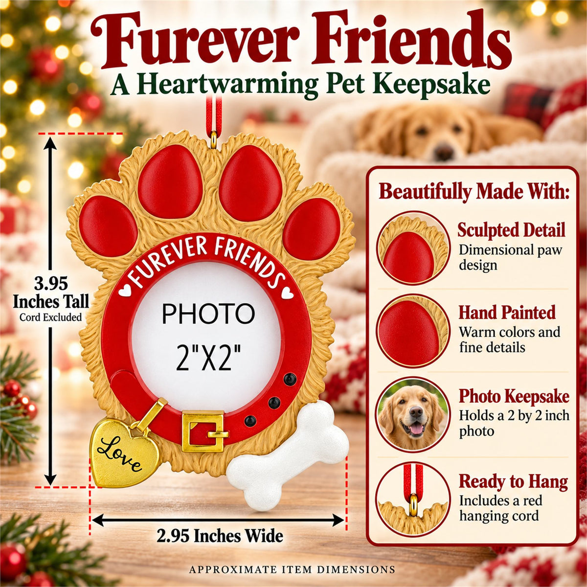 Dog Collar Paw Print Picture Frame Resin Christmas Ornament