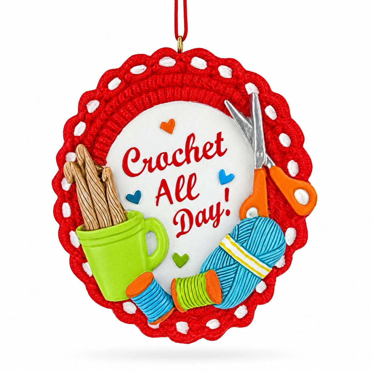 Crafter Hobby Crochet All Day Yarn Resin Christmas Ornament