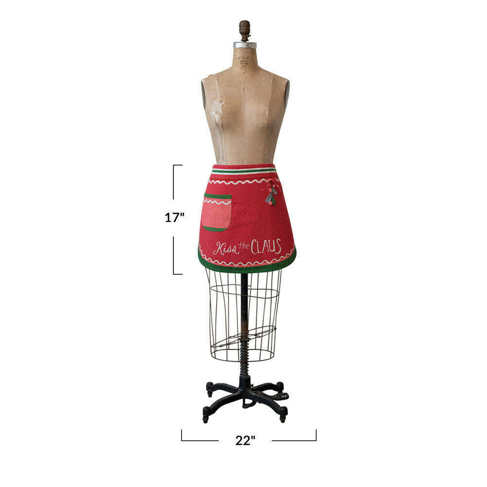 Embroidered & Printed Christmas Apron with Pom Poms & Pocket