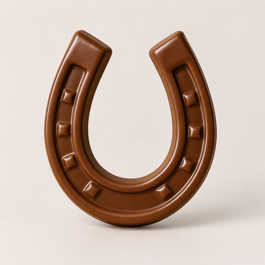 a chocolate horseshoe on a white background