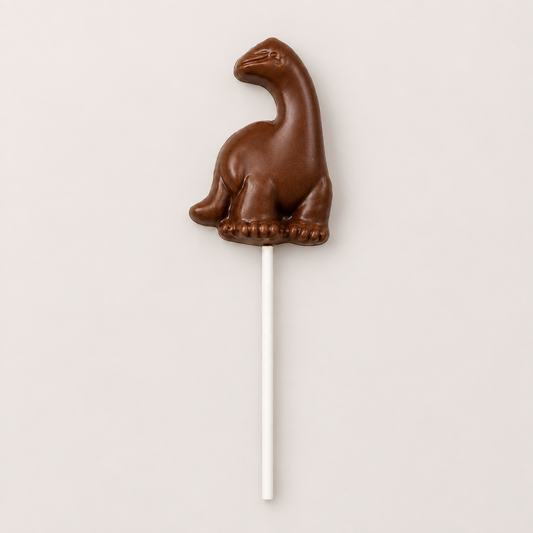 a chocolate dinosaur lollipop