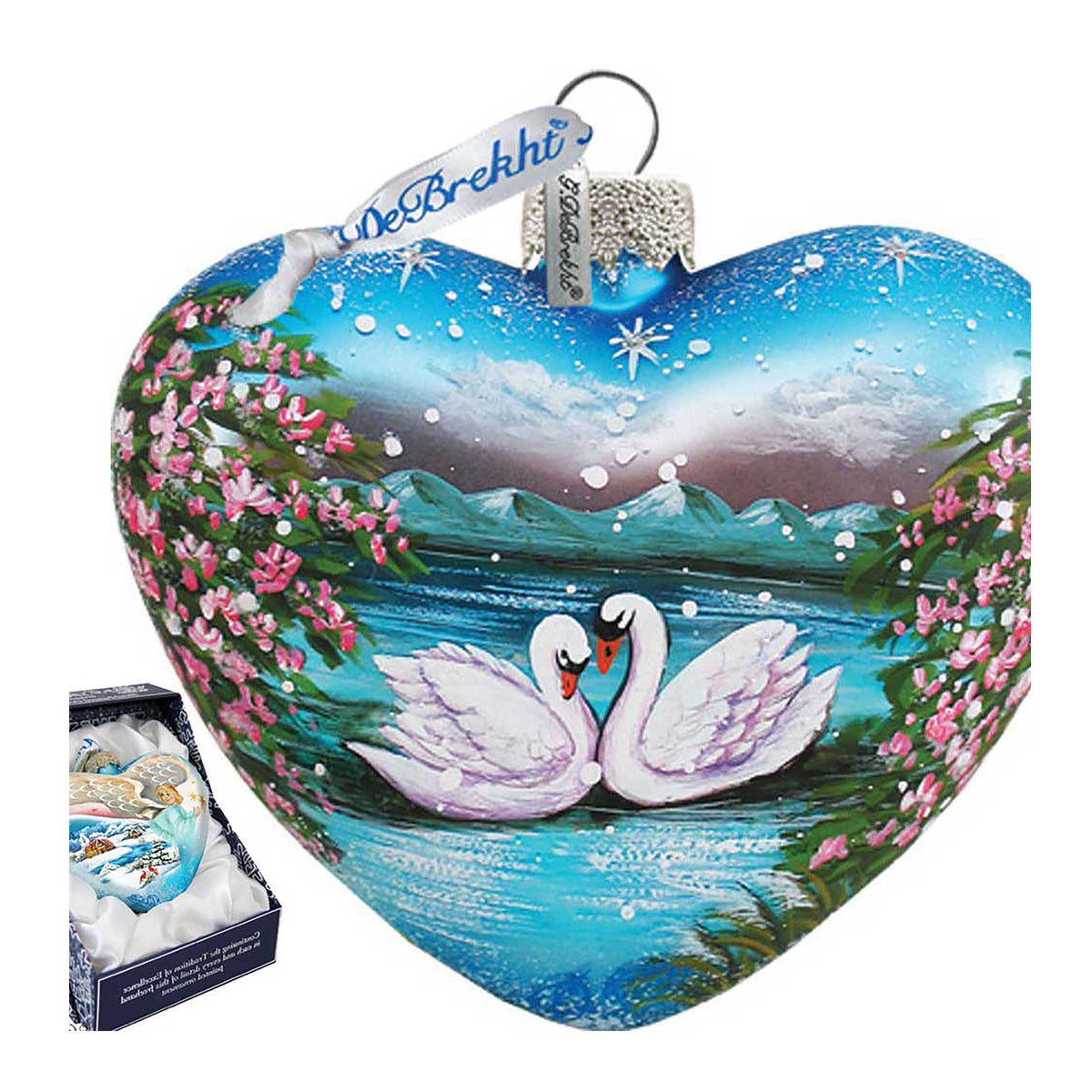 Swan Heart Glass Ornament by G. DeBrekht - Christmas Decor - 73433