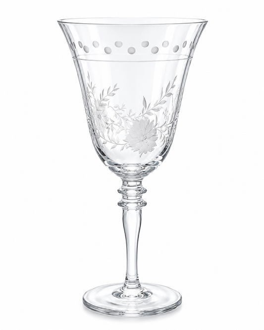 a glass with a design on it