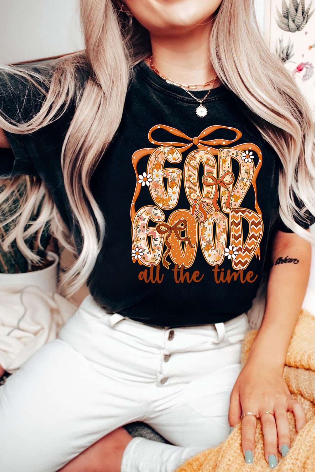 Black GOD IS GOOD Thanksgiving Theme Print Custom Graphic Tee