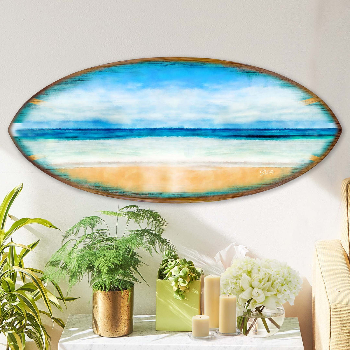 Ocean View Surfboard Coastal Wall Art by G. DeBrekht - Coastal Holiday Decor - 8490130HS
