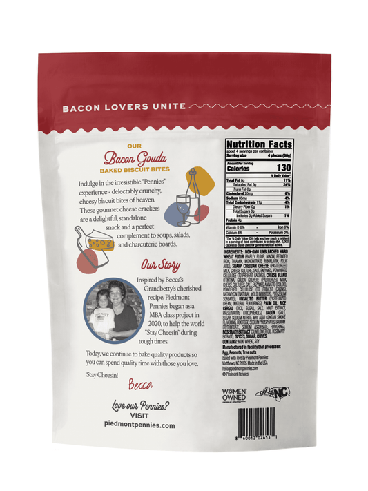 Piedmont Pennies Bacon Gouda Cheese Crackers Gourmet 4.5 oz. Pouch