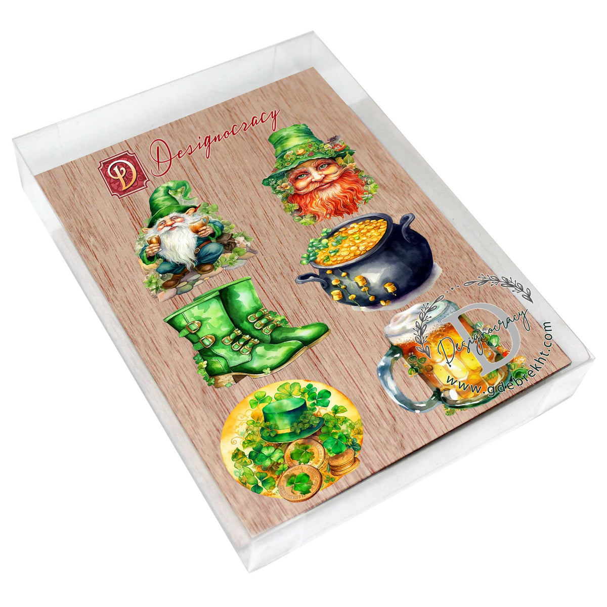 St. Patrick's Day Decorative Eco Wood Magnets Set of 6 by G. Debrekht - St. Patrick's Day Decor - 8090058G-S6