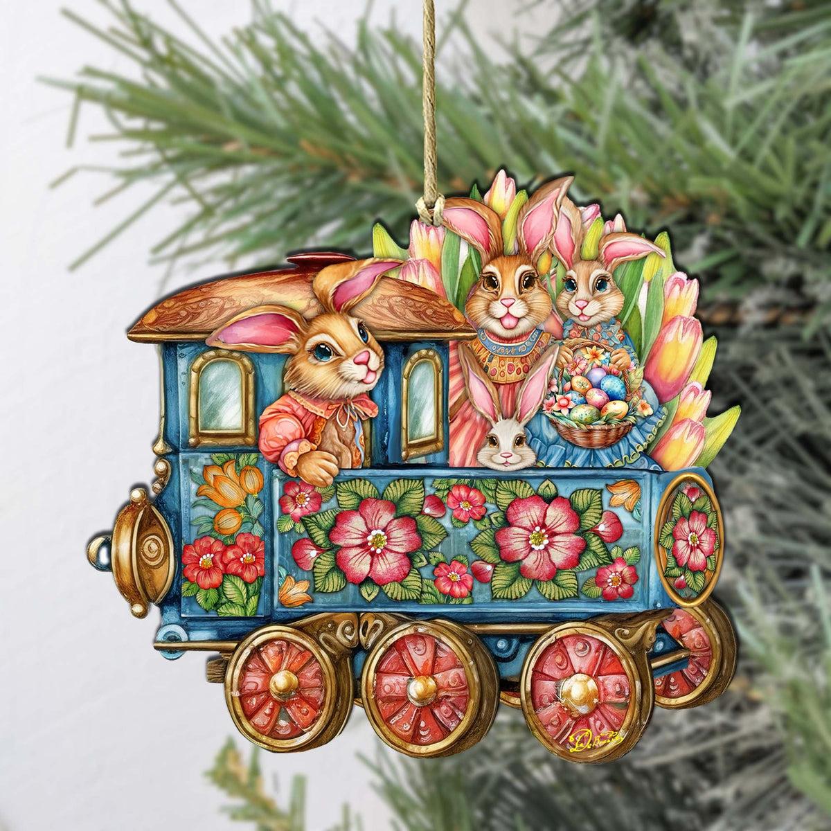 Easter Bunny Train Wooden Ornaments by G. DeBrekht Easter Spring Decor - 8652781