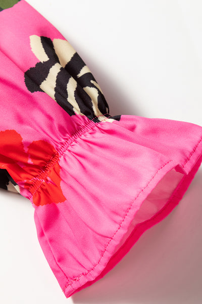 Rose Leopard Print Tropical Ruffle Blouse