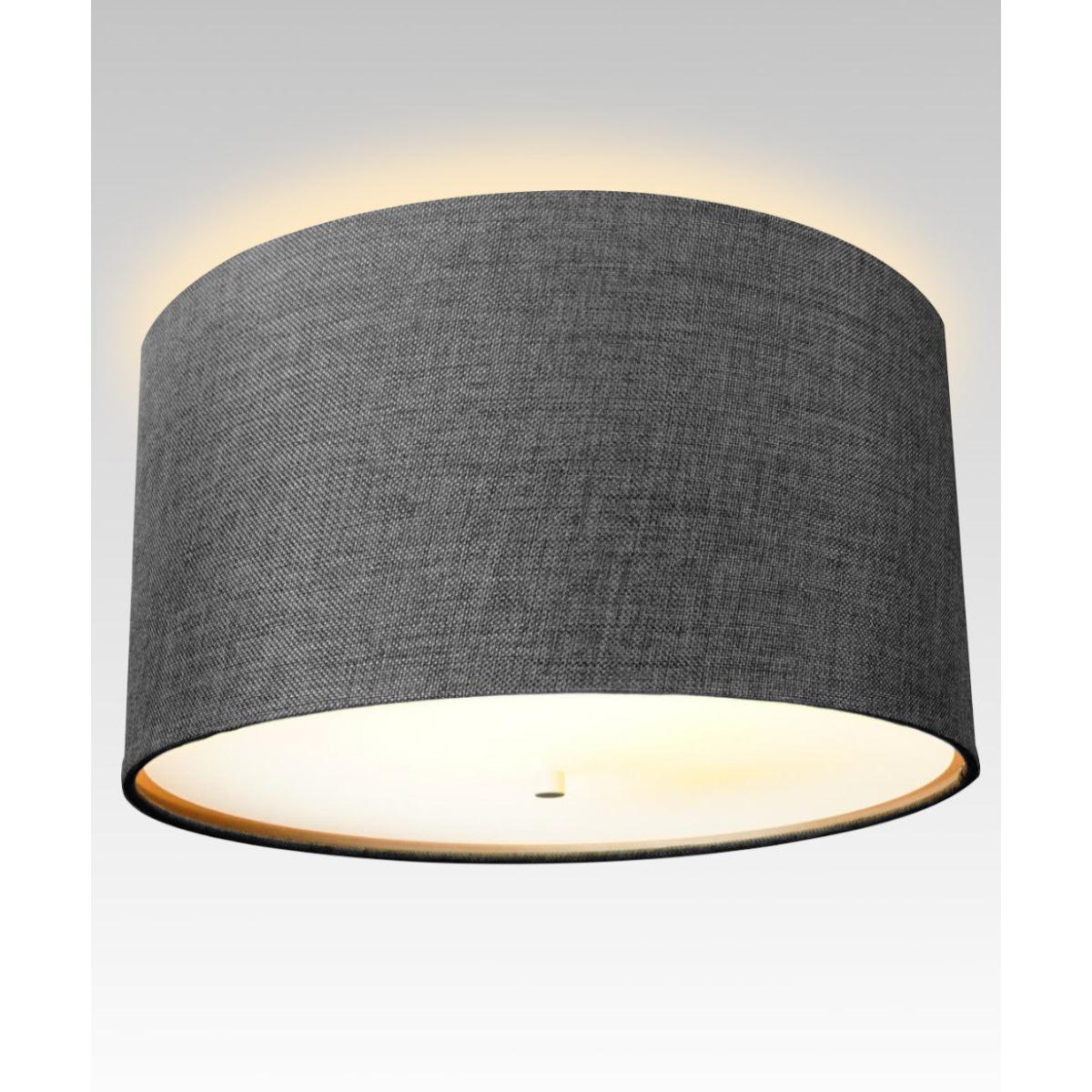16"W Moderne Flush Mount Conversion Kit  Granite Gray Burlap Hardback Drum Lampshade