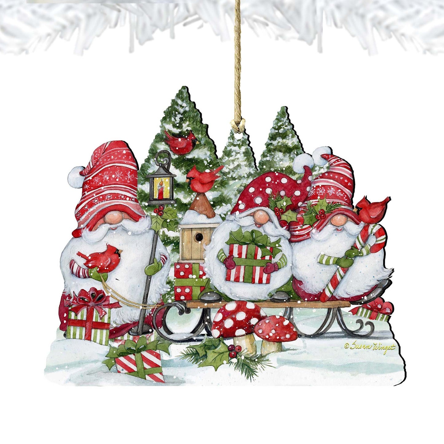 Christmas Gnome Wooden Ornament - Tree Ornament by Susan Winget - Christmas Santa and Snowman Decor - 8471109-SW