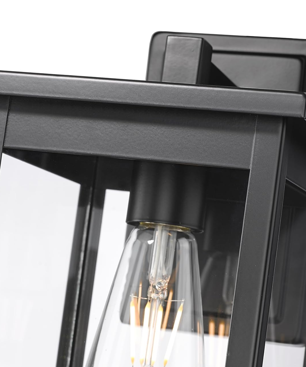 11"H Bowton II Outdoor Wall Light - Dusk to Dawn Matte Black Finish with Glass Shade by Millennium Lighting