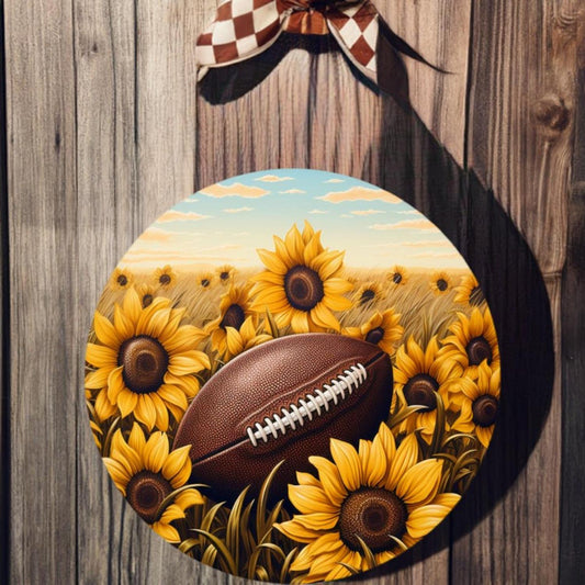 Fall Sunflower Football Round Sign