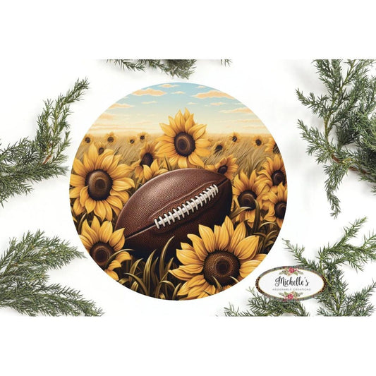 Fall Sunflower Football Round Sign