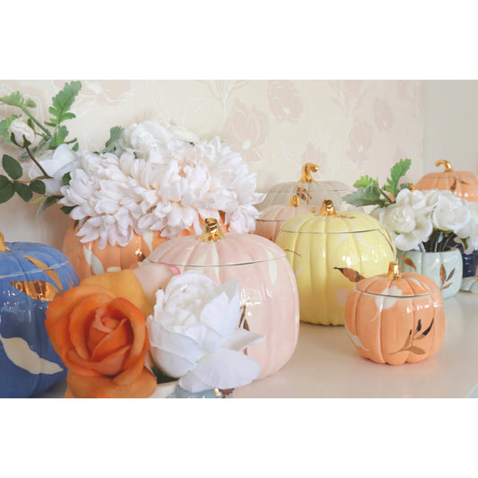 Layered Leaves Pumpkin Jars with 22K Gold Accents in Pink