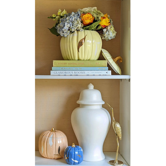 Layered Leaves Pumpkin Jars with 22K Gold Accents in Yellow