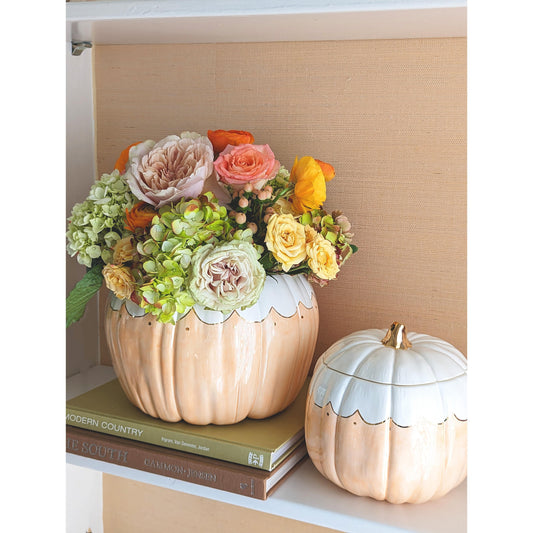 Scalloped Pumpkin Jars with 22K Gold Accents in Sheer Orange