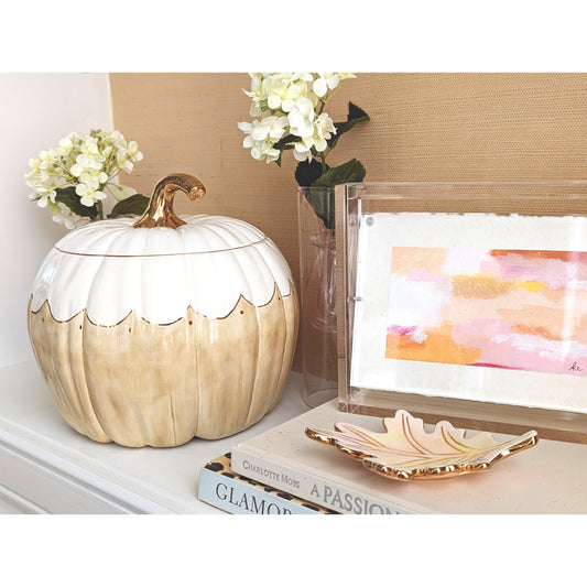 Scalloped Pumpkin Jars with 22K Gold Accents in Tan