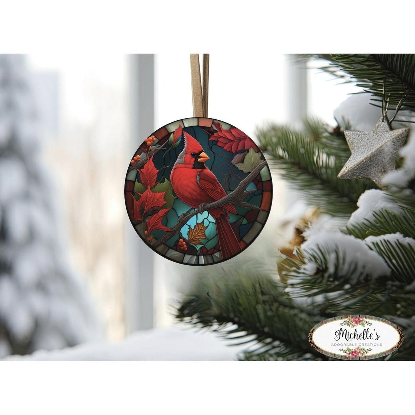 Faux Stained Glass Cardinal Bird Sign