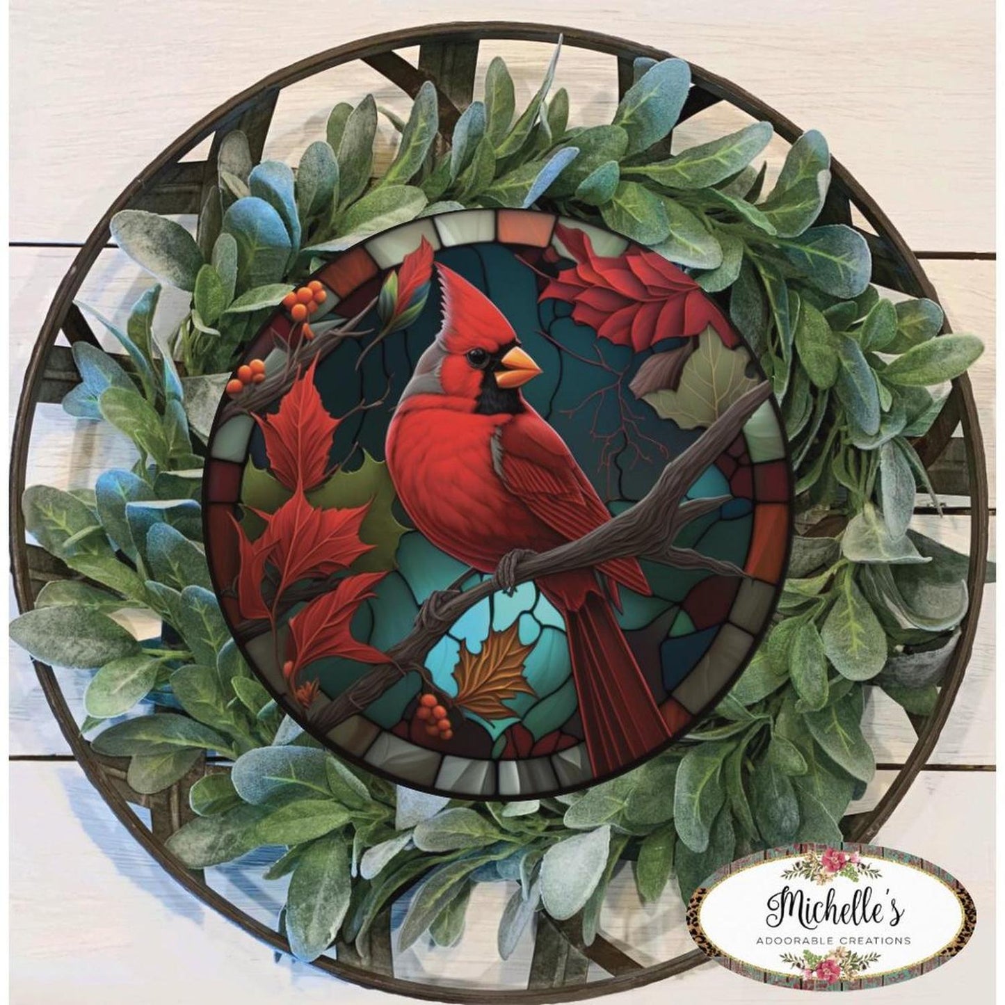 Faux Stained Glass Cardinal Bird Sign