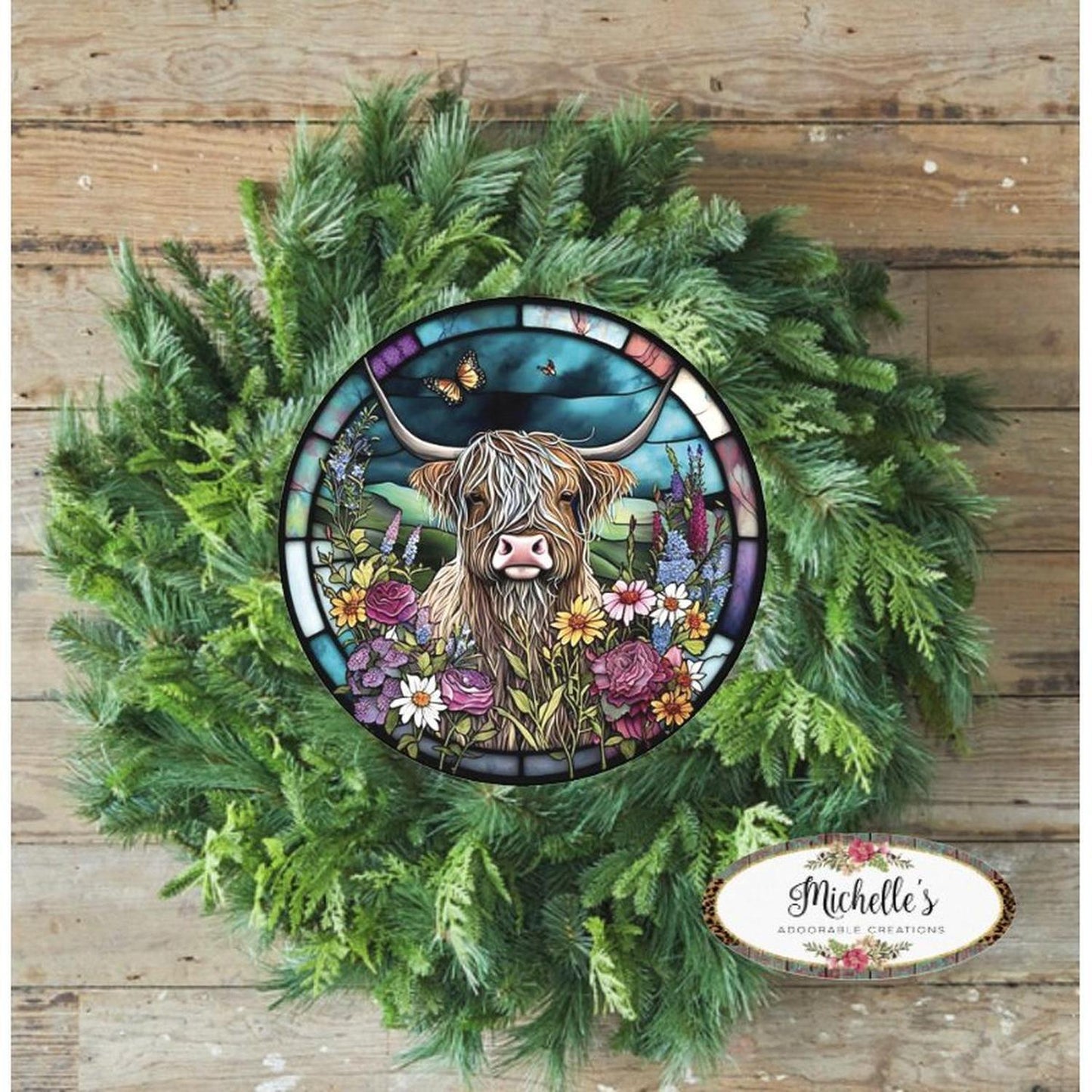 Faux Stained Glass Highland Cow Sign