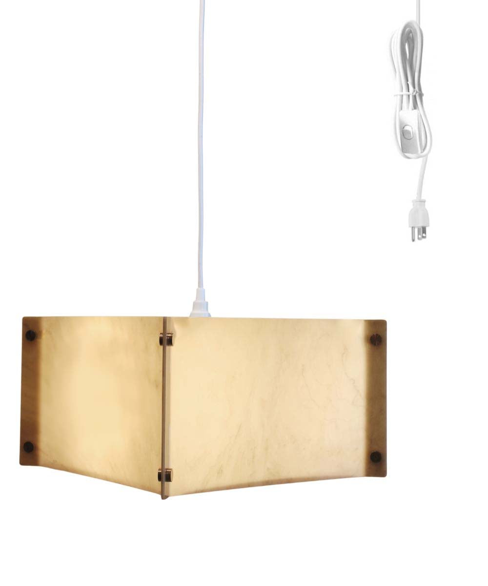 2 Light Swag Plug-In Pendant 16"w Faux Marbled Alabaster with Diffuser, White Cord