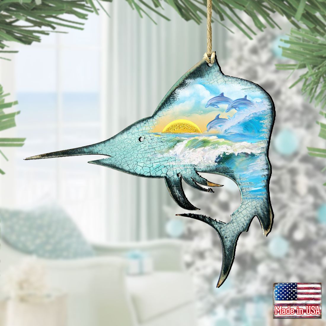 Marlin Fish Wooden Ornaments by G. DeBrekht - Coastal Holiday Decor - 8198533