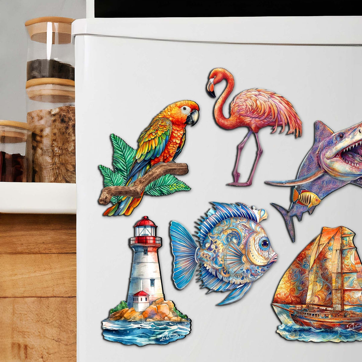 Ocean Crew Decorative Eco Wood Magnets Set of 6 by G. Debrekht - Coastal Decor - 8090065G-S6