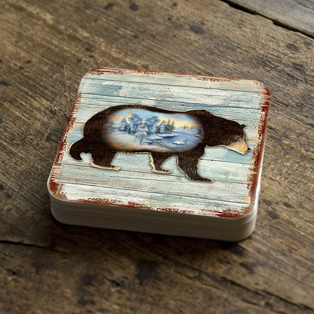 Bear Wooden Cork Coasters Gift Set of 4 by Nature Wonders - Nature Wildlife Decor  - 8198215-9C-S4