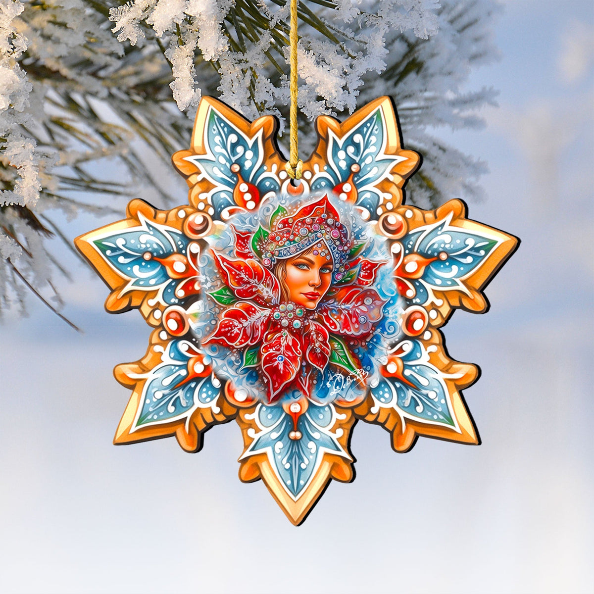 Snow Maiden Snowflake Wooden Ornaments by G. Debrekht - Christmas Decor - 8688401