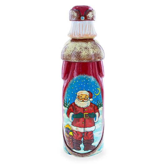 a bottle with a painting of a santa claus