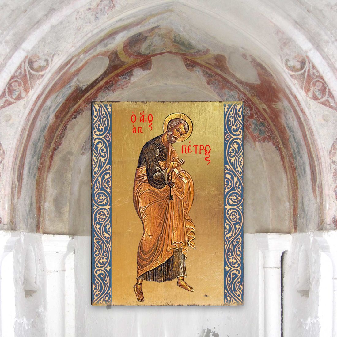 Saint Peter Wooden Gold Plated Religious Christian Sacred Icon - Inspirational Icon Decor - 85042