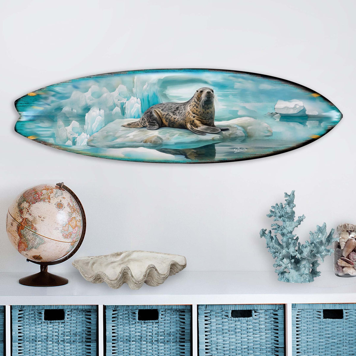 Leopard Seal Surfboard Wildlife Wall Art by G. DeBrekht - Wildlife Holiday Decor - 8490117HS
