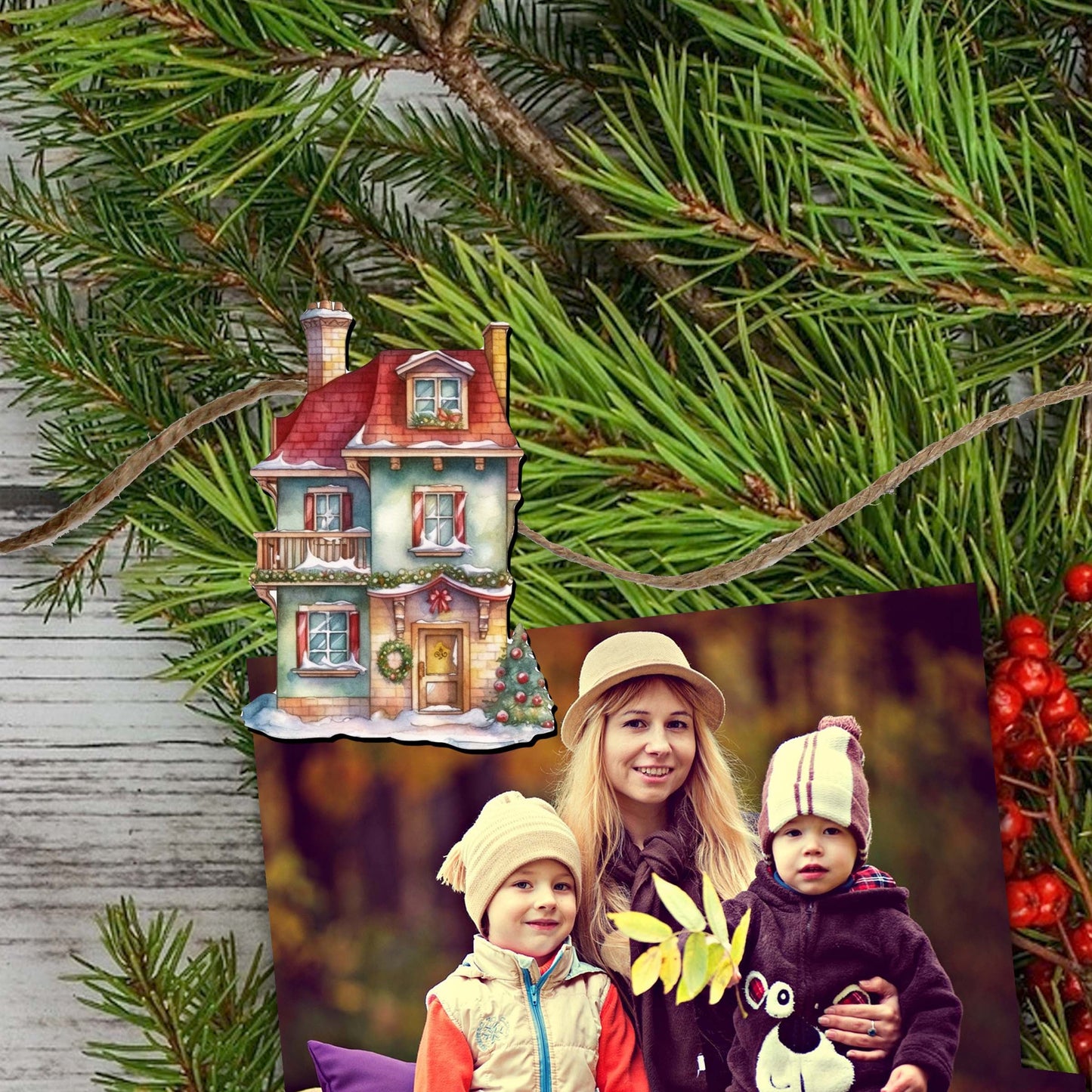 Dream Houses Clip-On Eco Wood Decorative Ornaments Set of 6 by G. Debrekht - Christmas Decor - 8090029C-S6