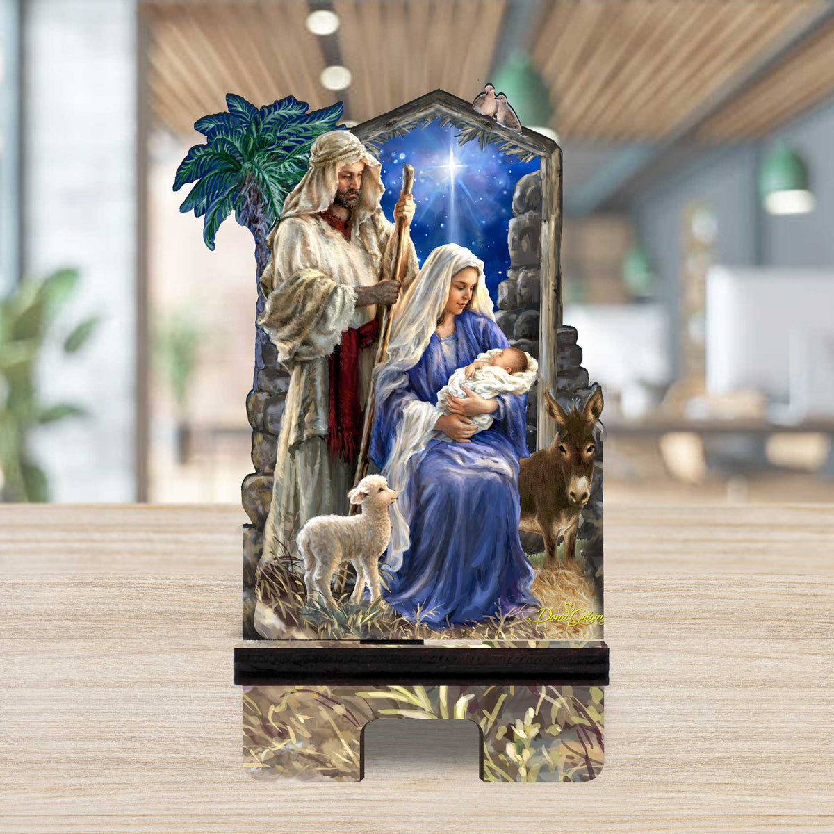 Holy Night Cell Phone Stand Inspirational Decor Wood Mobile Tablet Holder Charging Station Organizer - 892087C-DG