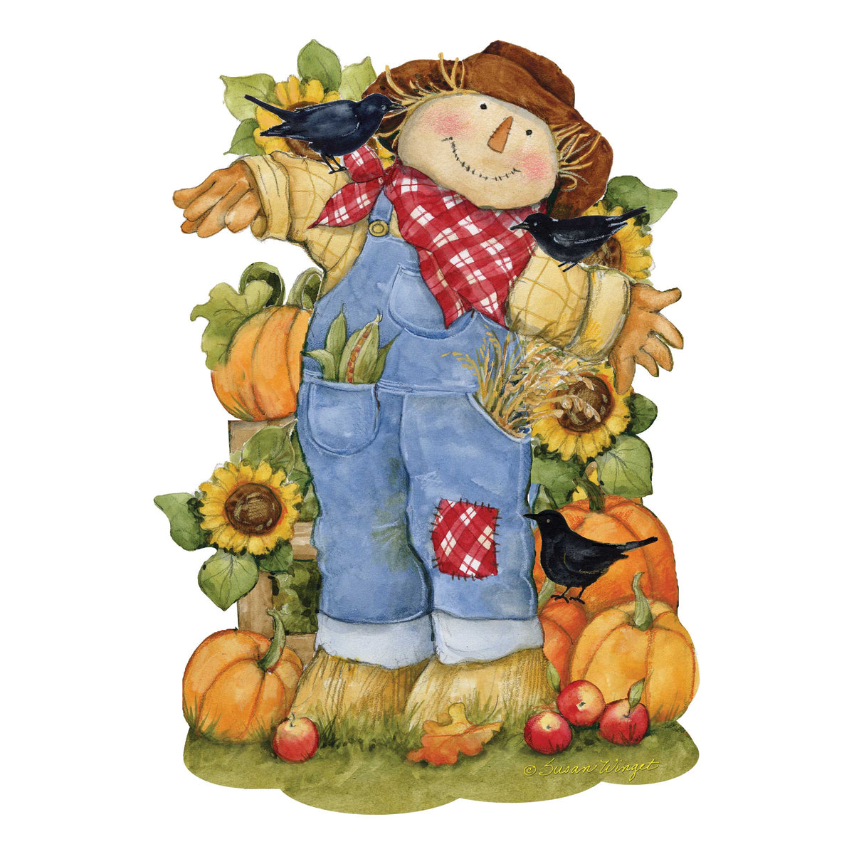 Front Door Fall Decoration Harvest Scarecrow Sign - Cornucopia - Rustic Handmade Gift Autumn Adornment by Susan Winget - 8471211H-SW
