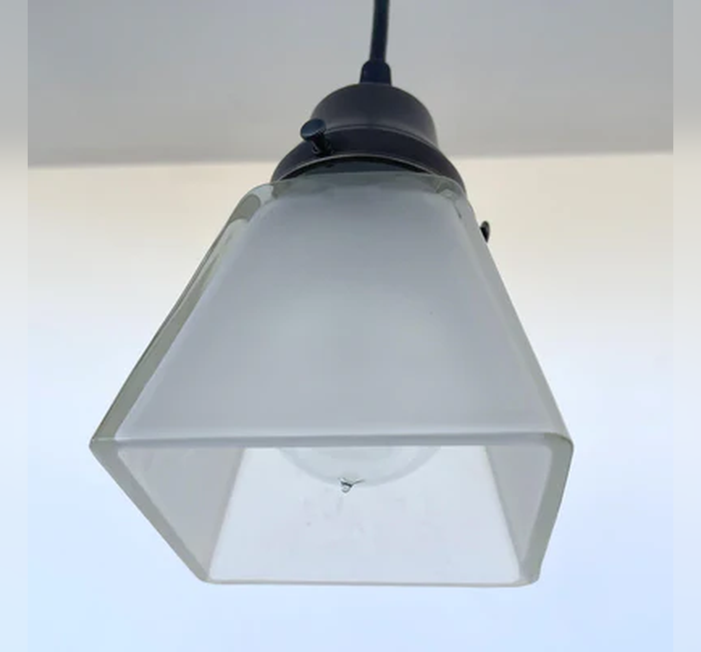 Vintage Frosted SQUARE 1960's PENDANT Light